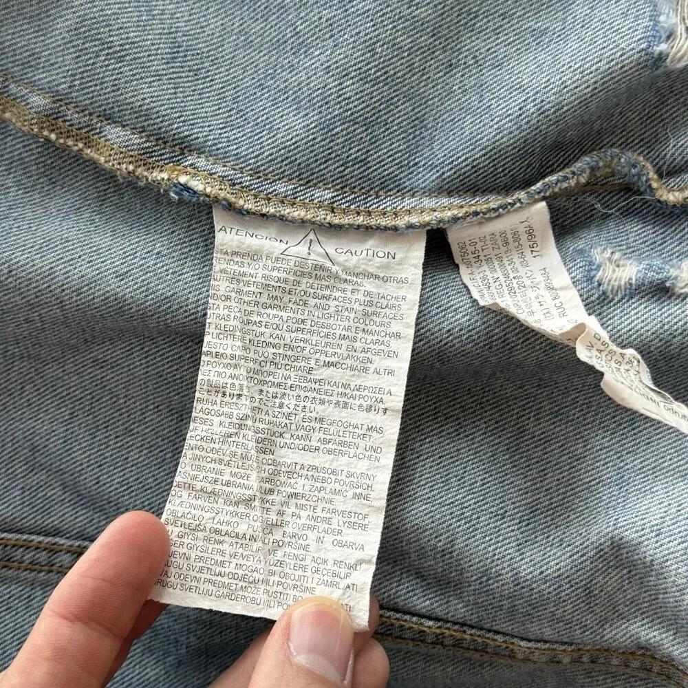 Zara Men's Denim Jacket Sz Large Distressed Grunge‎ 100% Cotton Urban RARE